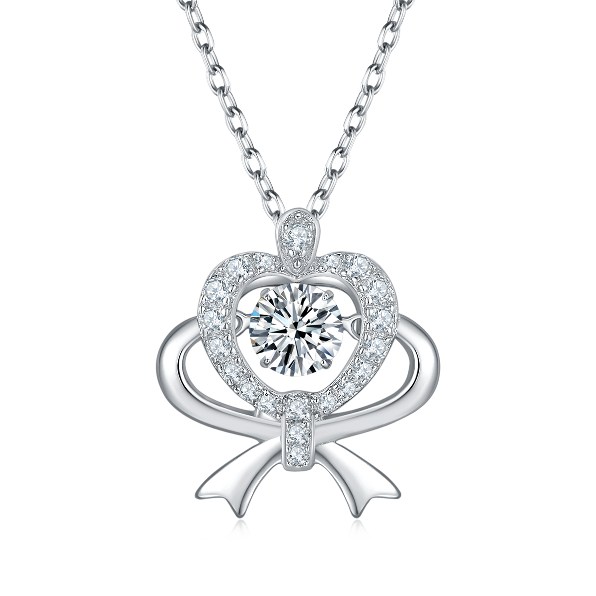 Dynamic Gift Flower S925 Silver Plated Platinum Moissanite Necklace 50 Points D-Class